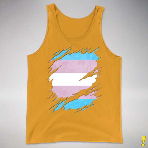Transgender Pride Flag Ripped Reveal Premium Tank Top - Gold